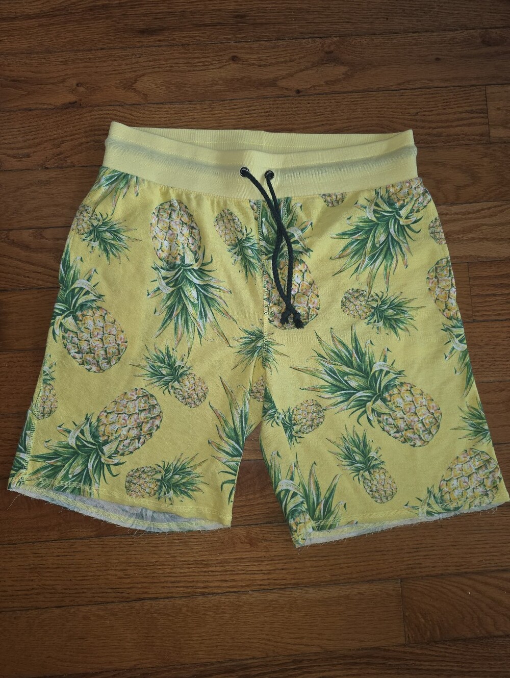 Men's Yellow Pineapple Print Flat Front Shorts
